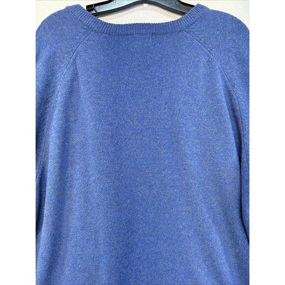 LL Bean Mens Lambs Wool Preppy Academia Sweater Size L Blue V-neck - Picture 11 of 12